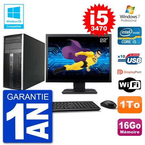 PC de escritorio HP Compaq Pro 6300 MT - Pantalla de 22', Procesador Intel Core i5-3470, 16 GB de RAM, 1 TB HDD, Grabadora de DVD, Wi-Fi, Windows 7 Profesional