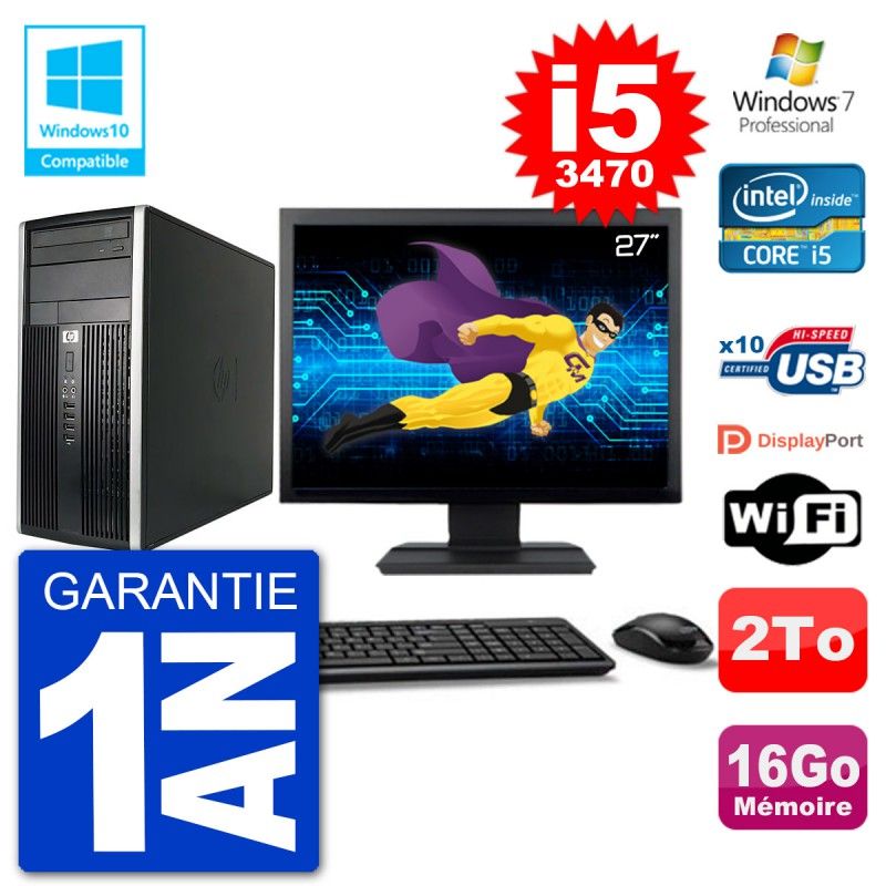 HP Compaq Pro 6300 MT Desktop PC - 27" Screen, Core i5-3470, 16GB RAM, 2TB HDD, DVD Burner, Wifi