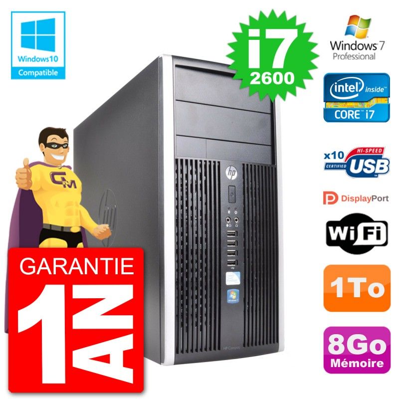 HP Compaq Pro 6300 MT Desktop PC - Intel Core i7-2600, 8GB RAM, 1TB HDD, DVD Burner, WiFi, Windows 7 Pro