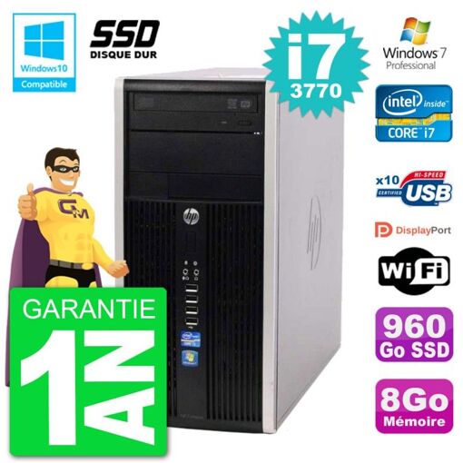 PC de escritorio HP Compaq Pro 6300 MT - Procesador Intel Core i7-3770, 8 GB de RAM, 960 GB SSD, Grabadora de DVD, WiFi, Windows 7 Pro