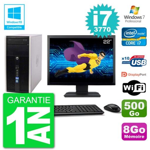 Computadora de escritorio HP Compaq Pro 6300 MT - Pantalla de 22'', Procesador Intel Core i7-3770, 8 GB de RAM, Disco duro de 500 GB, Unidad DVD, Wifi, Windows 7 Pro