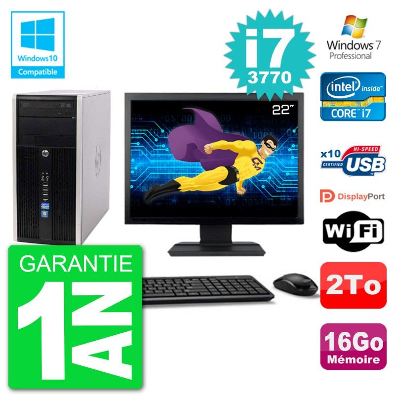 HP Compaq Pro 6300 MT Desktop PC - 22" Screen, Core i7-3770, 16GB RAM, 2TB Hard Drive, DVD Burner, WiFi, Windows 7 Pro