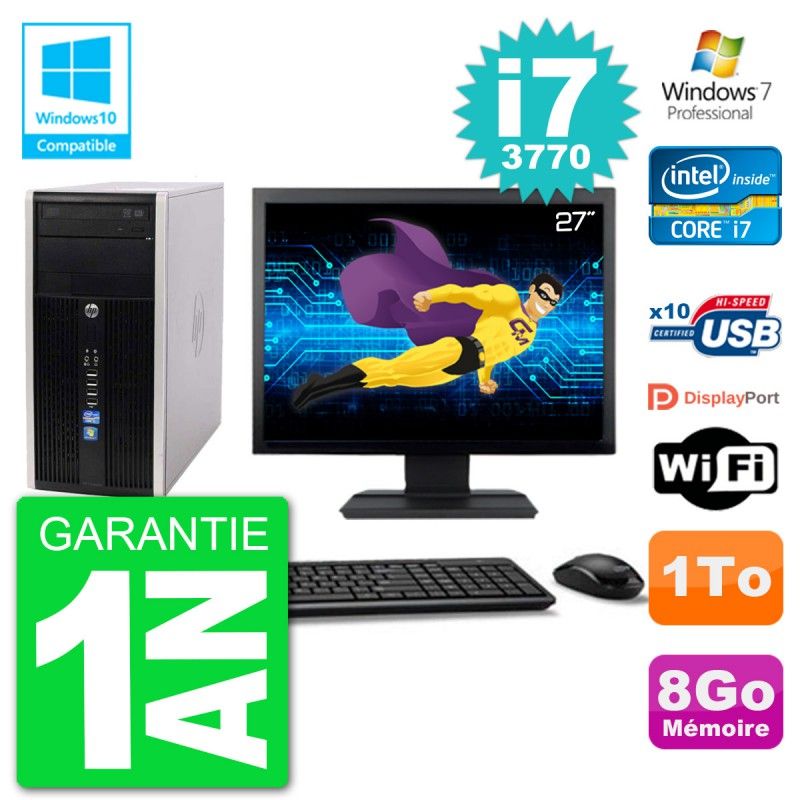 HP Compaq Pro 6300 MT Desktop Computer - 27-inch Screen, Core i7-3770, 8GB RAM, 1TB HDD, DVD Drive, Wifi, Windows 7 Pro