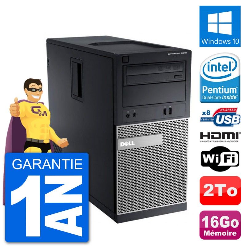 Dell Optiplex 3010 MT Desktop PC - Intel Pentium G2020, 16GB RAM, 2TB HDD, HDMI, WiFi, Windows 10