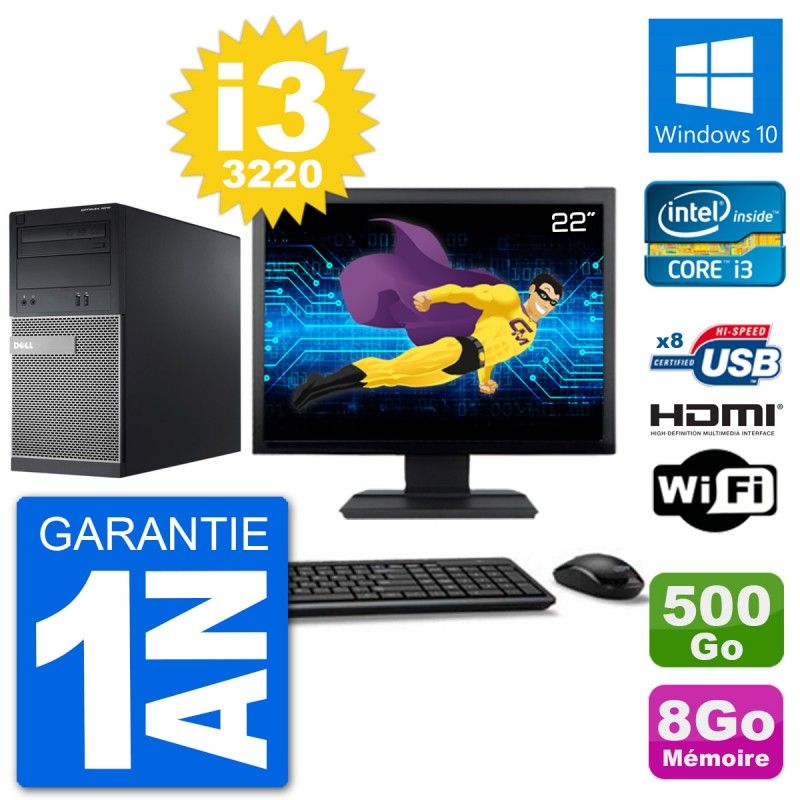 Dell Optiplex 3010 MT Computer, 22" Screen, i3-3220, 8GB RAM, 500GB HDD, HDMI, Windows 10, Wifi