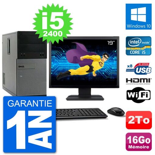 PC de escritorio Dell Optiplex 3010 MT - Pantalla de 19', i5-2400, 16GB RAM, 2TB HDD, HDMI, WiFi, Windows 10