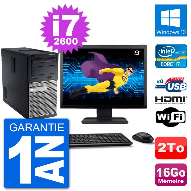 Dell Optiplex 3010 MT Desktop PC - 19" Screen, i7-2600, 16GB RAM, 2TB HDD, HDMI, Windows 10, WiFi