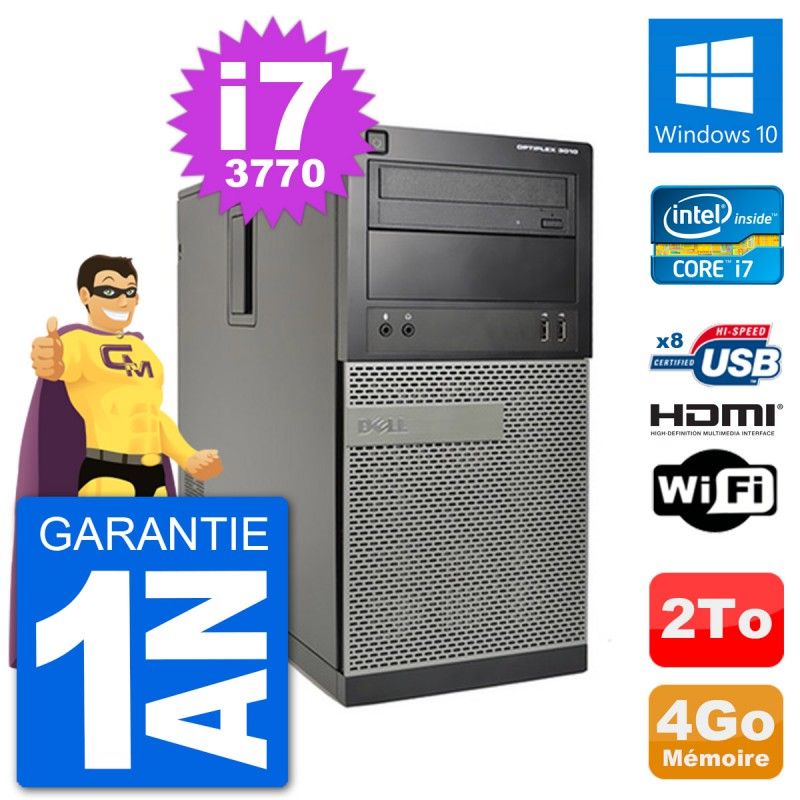 Dell Optiplex 3010 MT Desktop PC i7-3770 4GB RAM 2TB HDD HDMI Windows 10 WiFi