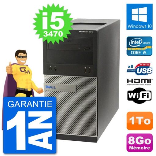 PC de escritorio Dell Optiplex 3010 MT i5-3470 8GB RAM 1TB HDD HDMI Windows 10 Wifi