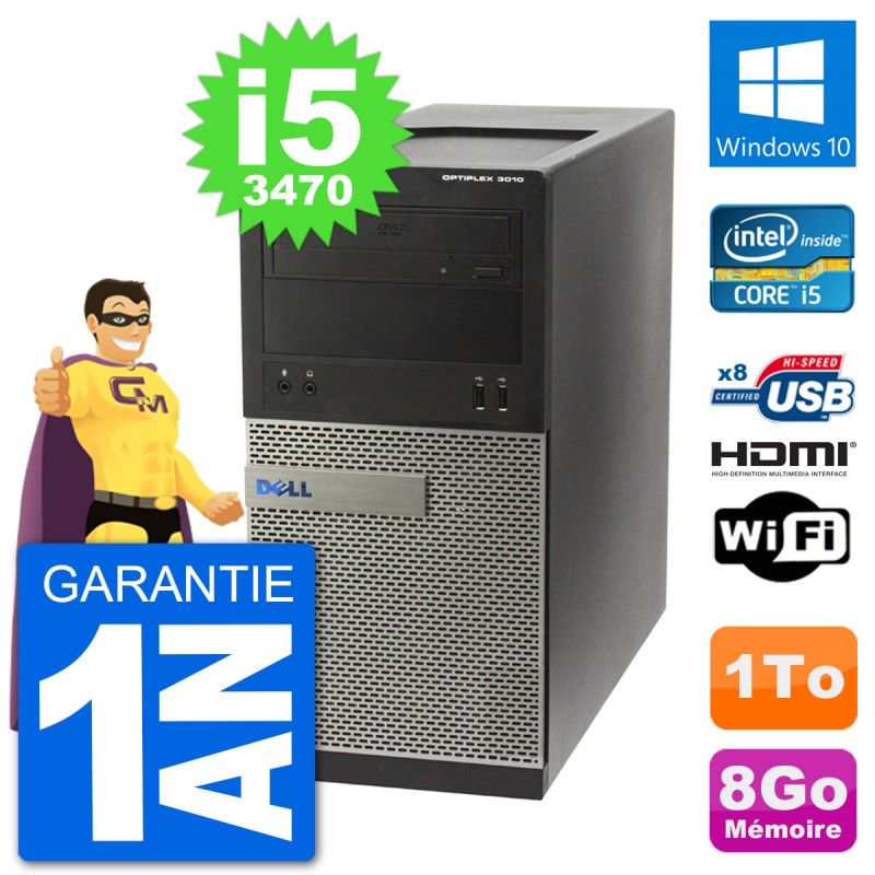 Dell Optiplex 3010 MT Desktop PC i5-3470 8GB RAM 1TB HDD HDMI Windows 10 Wifi