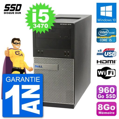 PC de escritorio Dell Optiplex 3010 MT i5-3470 8GB RAM 960GB SSD HDMI Windows 10 Wifi
