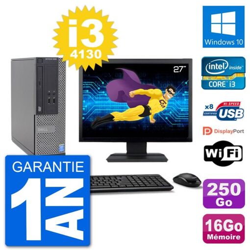 Computadora Dell Optiplex 3020 SFF - Pantalla de 27'', Intel Core i3-4130, 16 GB de RAM, SSD de 250 GB, Windows 10, Wifi