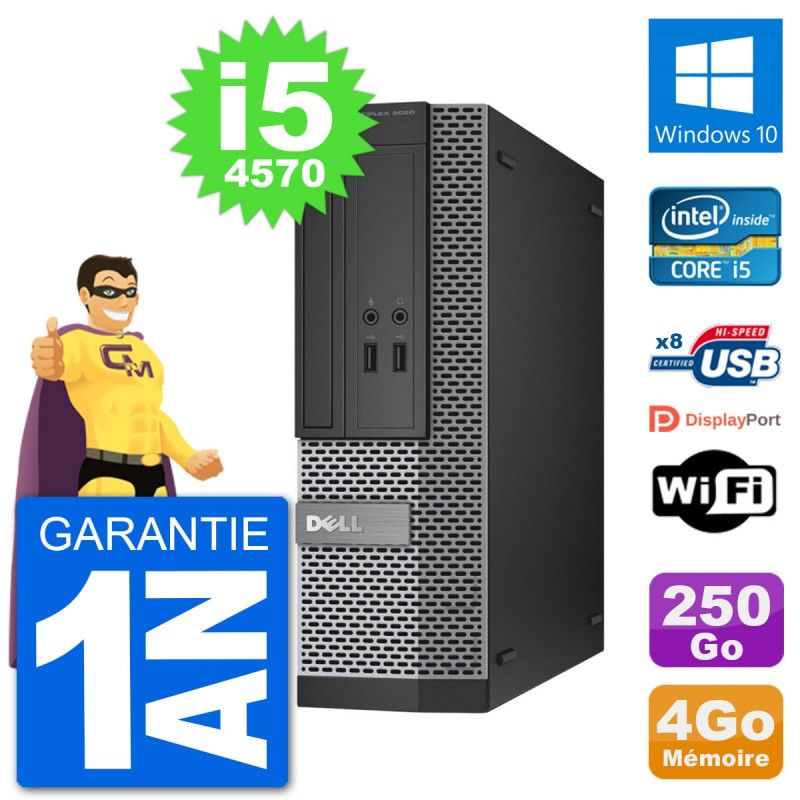 PC de escritorio Dell Optiplex 3020 SFF i5-4570 4GB RAM 250GB HDD Windows 10 WiFi
