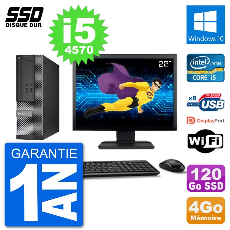 Dell Optiplex 3020 SFF PC - 22" Screen, i5-4570, 4GB RAM, 120GB SSD, Windows 10, Wifi