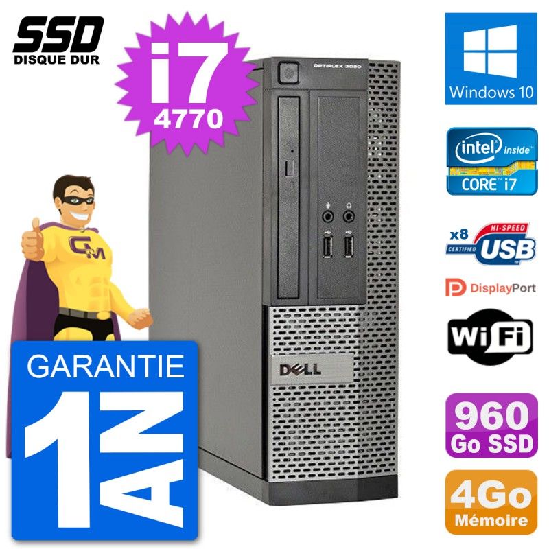 Dell Optiplex 3020 SFF Desktop PC - i7-4770, 4GB RAM, 960GB SSD, Windows 10, WiFi