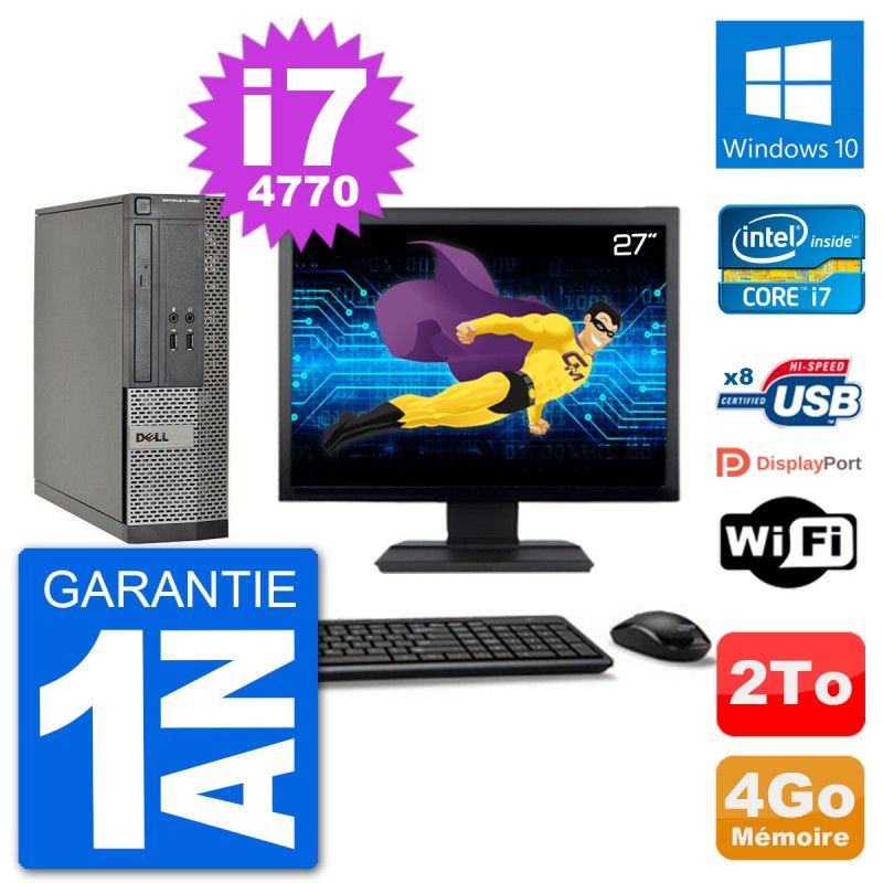 Dell Optiplex 3020 SFF Desktop PC - 27" Screen, i7-4770, 4GB RAM, 2TB HDD, Windows 10, Wifi