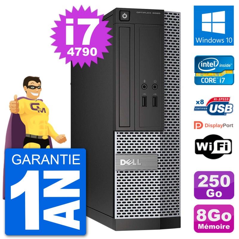 Ordinateur de bureau Dell Optiplex 3020 SFF i7-4790 8 Go RAM 250 Go SSD Windows 10 WiFi