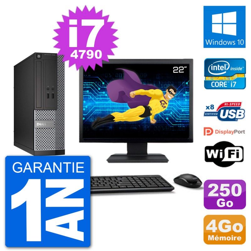 Dell Optiplex 3020 SFF PC - 22" Screen, i7-4790, 4GB RAM, 250GB Hard Drive, Windows 10, Wifi