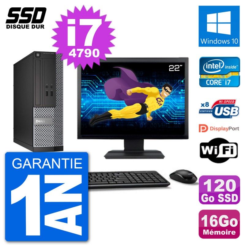 Dell Optiplex 3020 SFF Computer - 22" Screen, i7-4790, 16GB RAM, 120GB SSD, Windows 10, Wifi