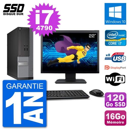 Dell Optiplex 3020 SFF Computer - 22" Screen, i7-4790, 16GB RAM, 120GB SSD, Windows 10, Wifi