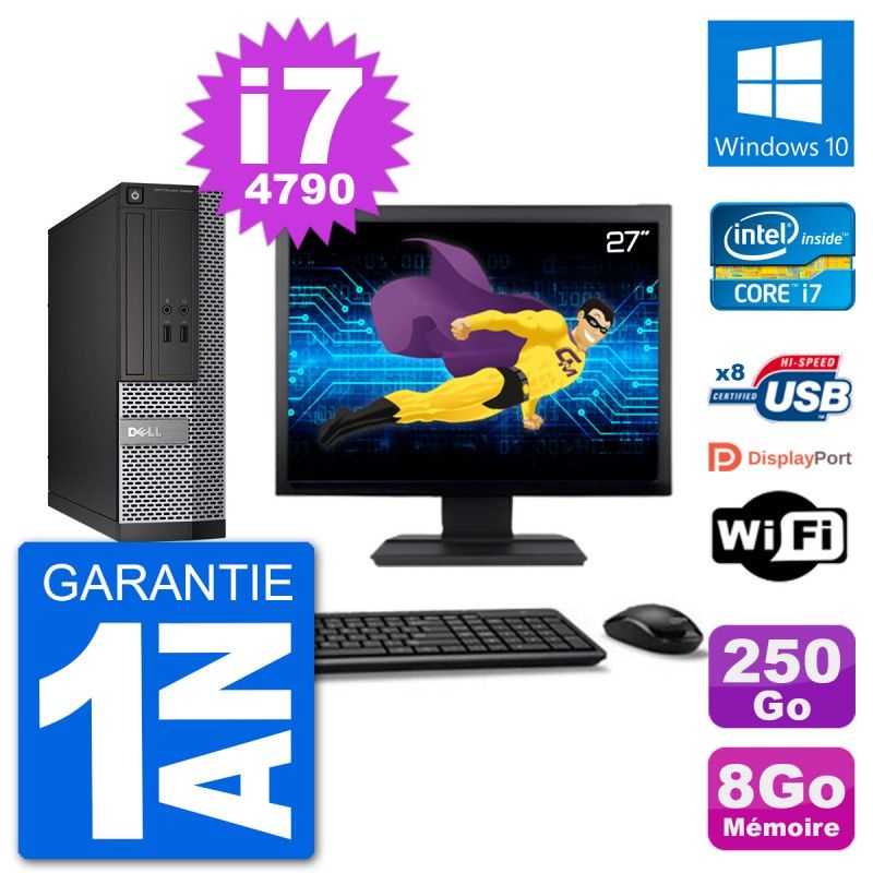 Dell Optiplex 3020 SFF Computer - 27" Screen, i7-4790, 8GB RAM, 250GB SSD, Windows 10, WiFi