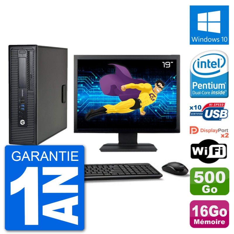 PC de escritorio HP EliteDesk 800 G1 - Pantalla de 19 pulgadas, Intel Pentium G3220, 16GB de RAM, 500GB HDD, Windows 10