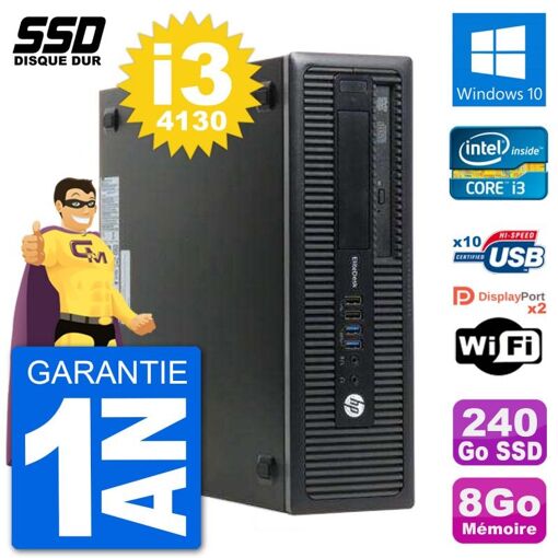 HP EliteDesk 800 G1 con procesador Intel Core i3-4130, 8GB de RAM y 240GB SSD, Windows 10 y Wifi