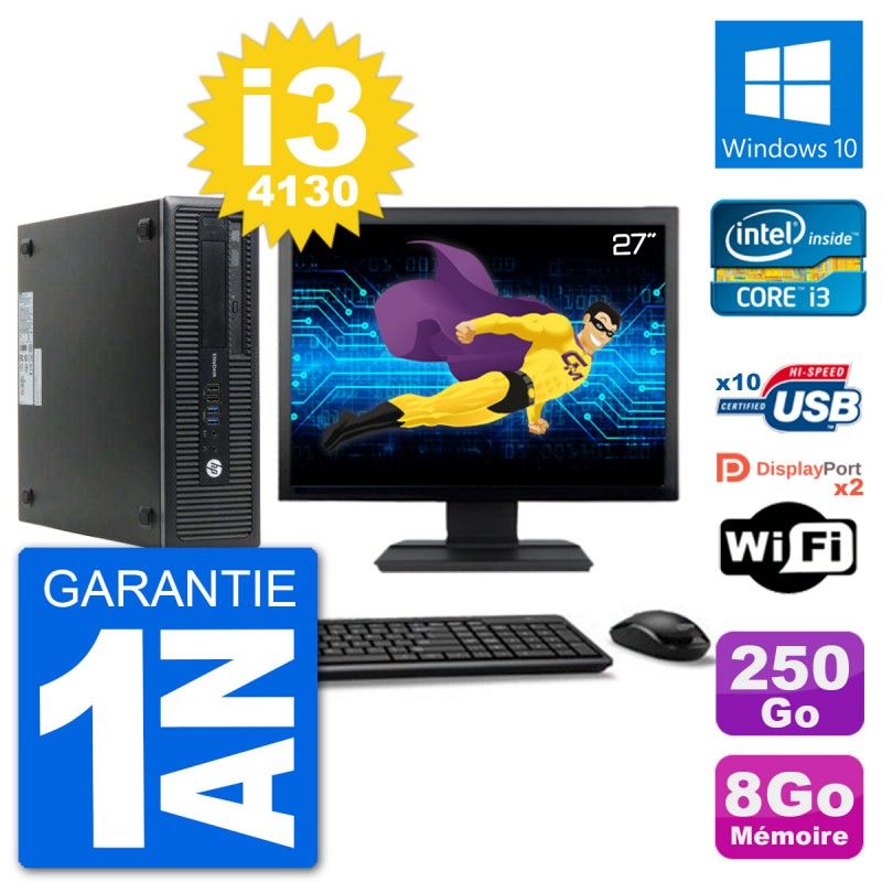PC de escritorio HP EliteDesk 800 G1 - Pantalla de 27', Intel Core i3-4130, 8 GB RAM, 250 GB HDD, Windows 10, Wifi