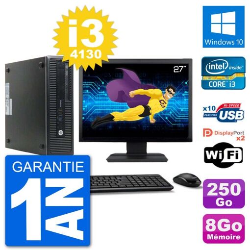 PC de escritorio HP EliteDesk 800 G1 - Pantalla de 27', Intel Core i3-4130, 8 GB RAM, 250 GB HDD, Windows 10, Wifi