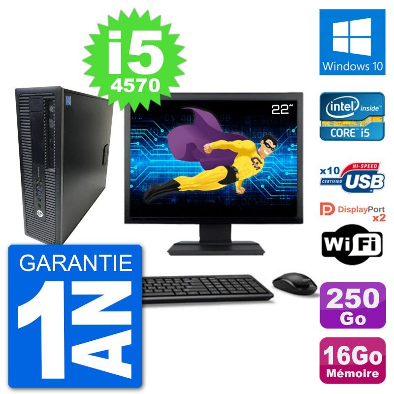 HP EliteDesk 800 G1 - 22" Full HD i5-4570 3.2GHz 16GB RAM 250GB SSD Windows 10 WiFi