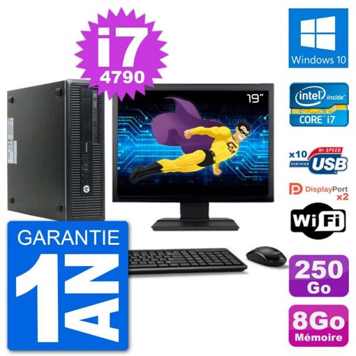 PC HP EliteDesk 800 G1 - Pantalla de 19 pulgadas Core i7-4790, 8GB RAM, 250GB HDD, Windows 10, WiFi
