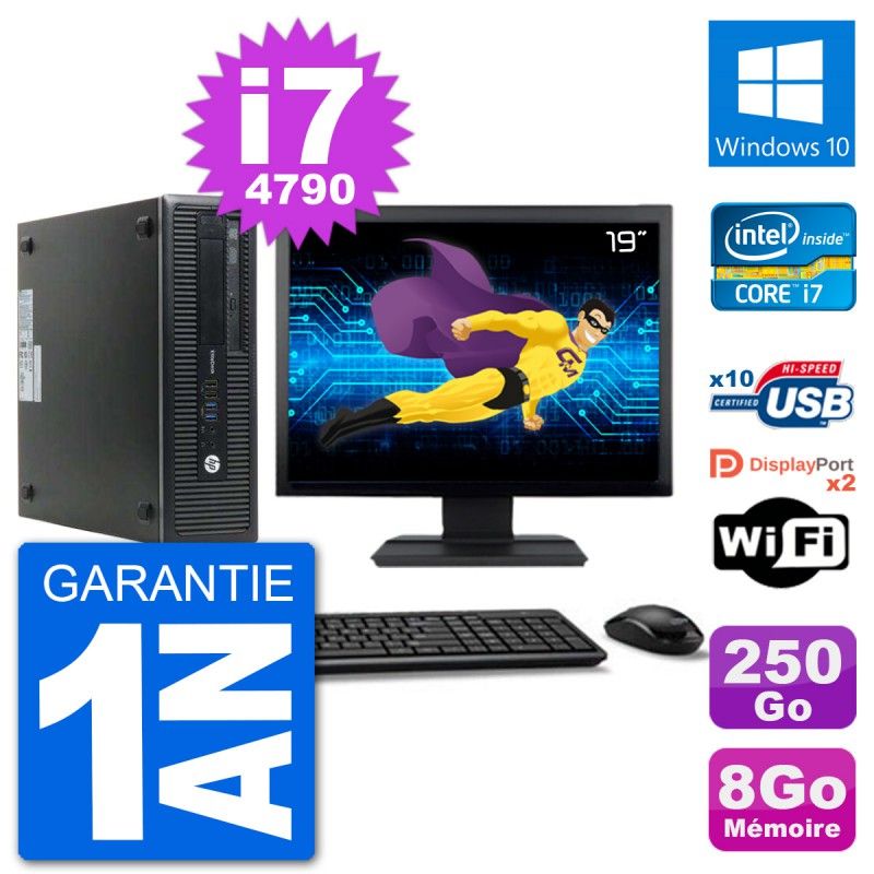 HP EliteDesk 800 G1 - 19-inch Core i7-4790, 8GB RAM, 250GB HDD, Windows 10, WiFi