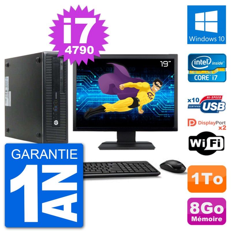 HP EliteDesk 800 G1 Desktop PC - 19" Screen, Core i7-4790, 8GB RAM, 1TB HDD, Windows 10