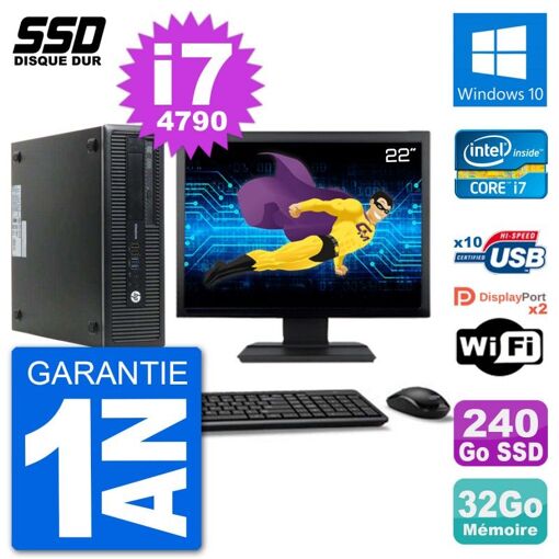 PC de escritorio HP EliteDesk 800 G1 - Pantalla de 22', Core i7-4790, 32GB RAM, 240GB SSD, Windows 10, WiFi