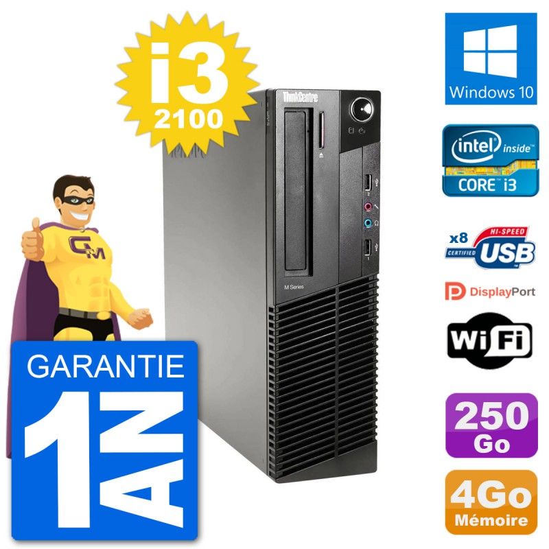 Lenovo M91p SFF Desktop Computer - Intel i3-2100, 4GB RAM, 250GB HDD, Windows 10, WiFi