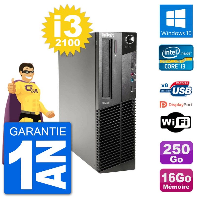 Lenovo M91p SFF Desktop Computer - Intel i3-2100, 16GB RAM, 250GB HDD, Windows 10, WiFi