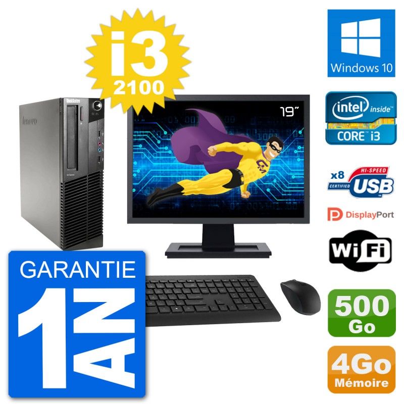 Lenovo M91p SFF Desktop Computer - 19" Screen, Intel i3-2100, 4GB RAM, 500GB HDD, Windows 10, WiFi