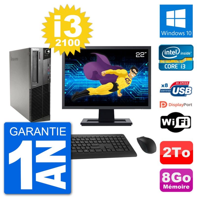 Lenovo M91p SFF Desktop Computer - 22" Screen, Intel i3-2100, 8GB RAM, 2TB HDD, Windows 10, WiFi