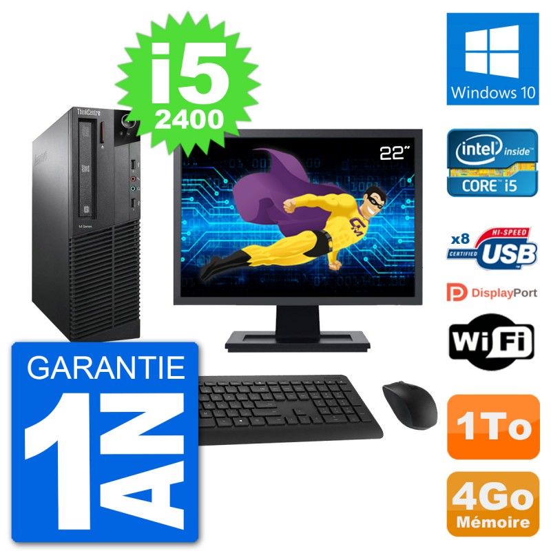 Lenovo M91p SFF Desktop Computer | 22" Screen | Intel i5-2400 | 4GB RAM | 1TB HDD | Windows 10 | WiFi