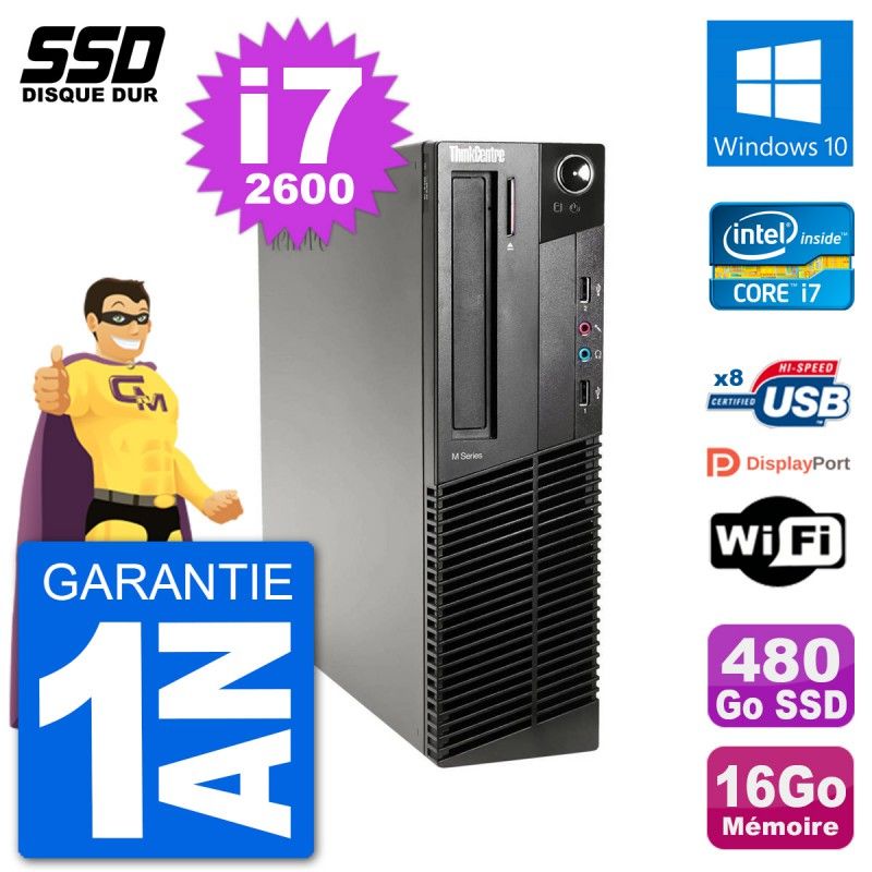 Lenovo M91p SFF Desktop Computer - Intel i7-2600, 16GB RAM, 480GB SSD, Windows 10, Wifi