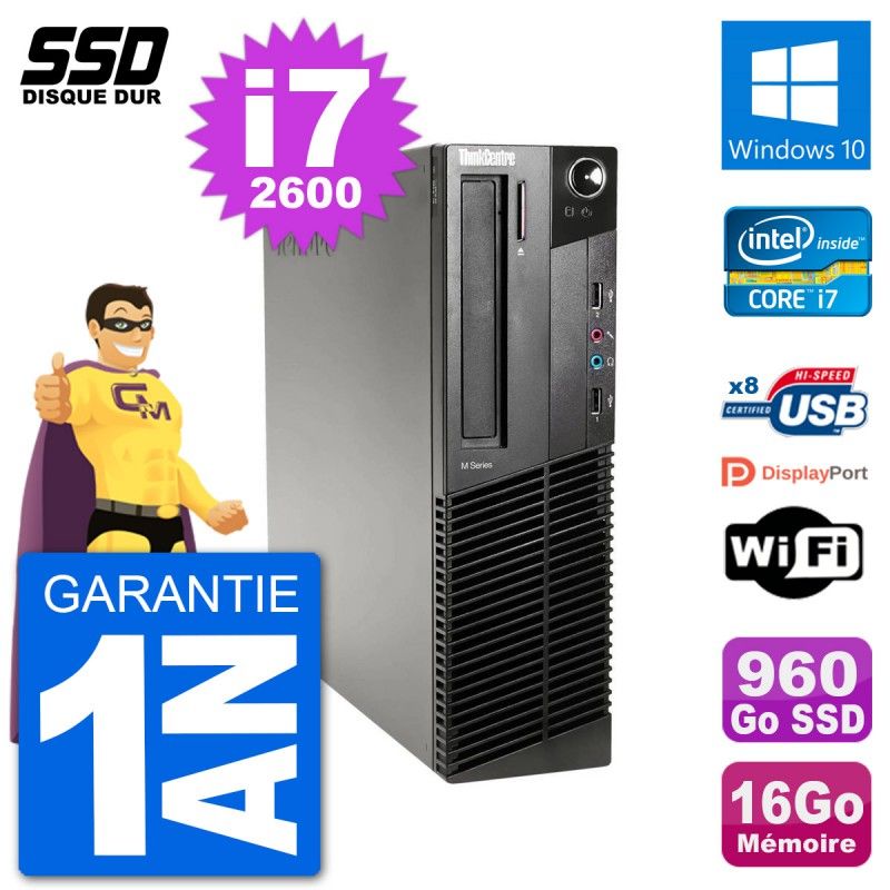 Lenovo M91p SFF Desktop - Intel Core i7-2600, 16GB RAM, 960GB SSD, Windows 10, WiFi