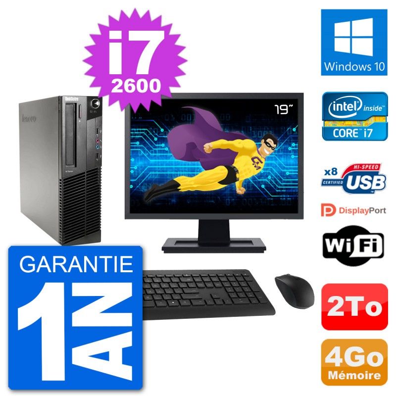 Lenovo M91p SFF Desktop Computer - 19" Screen, Intel i7-2600, 4GB RAM, 2TB HDD, Windows 10, WiFi