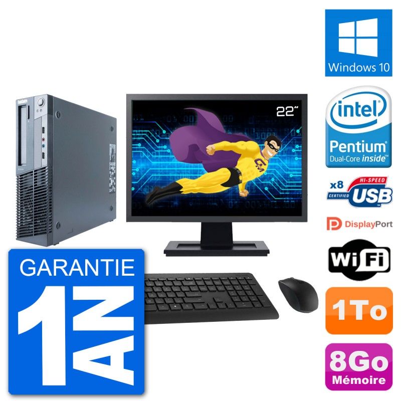 Lenovo M91p SFF Computer - 22" Screen, Intel G630, 8GB RAM, 1TB HDD, Windows 10, WiFi