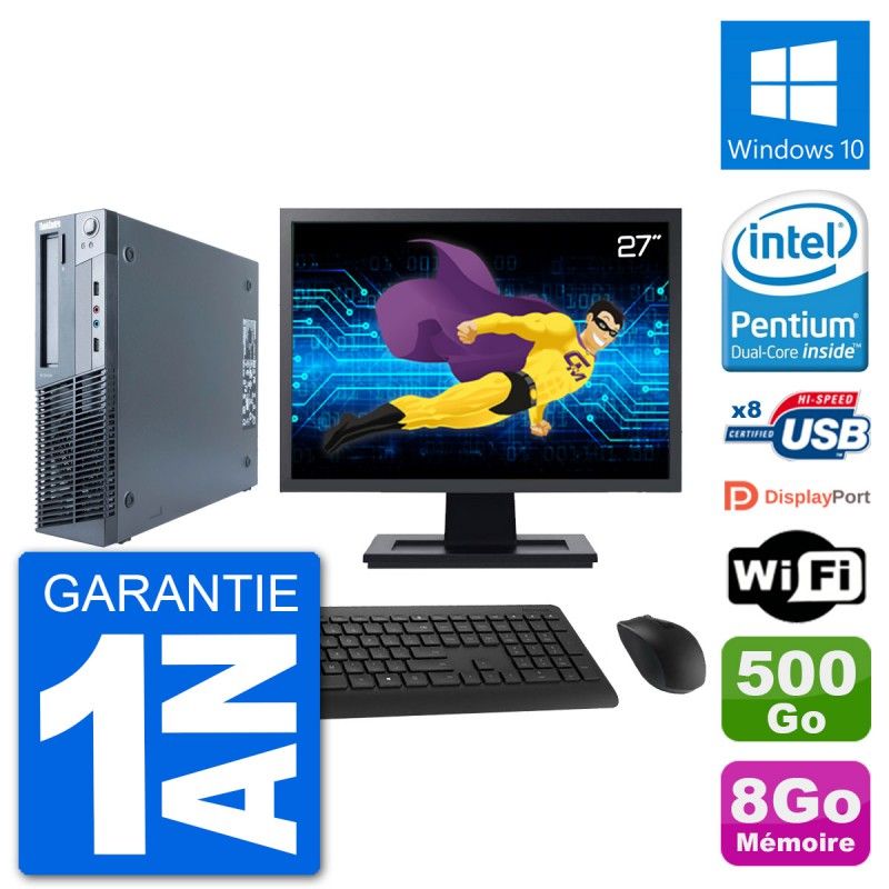 Lenovo M91p SFF Desktop Computer - 27" Screen, Intel G630, 8GB RAM, 500GB HDD, Windows 10, WiFi