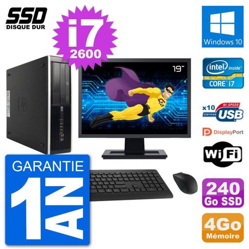 Computadora HP 8200 Elite SFF - Pantalla de 19", Intel i7-2600, 4 GB de RAM, 240 GB SSD, Windows 10, WiFi