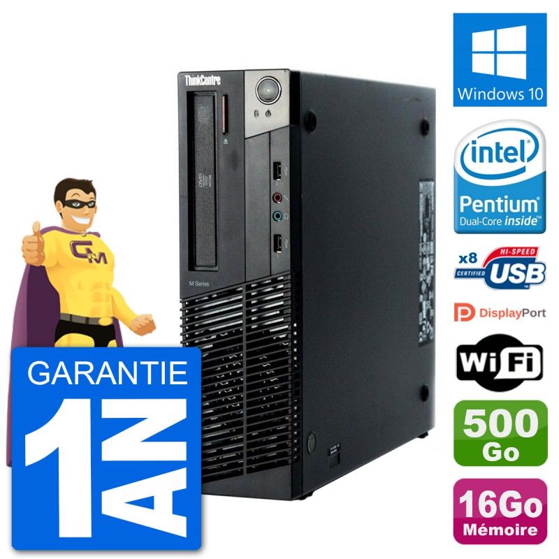 PC de escritorio Lenovo M92p SFF - Procesador Intel Pentium G630, 16GB de RAM, 500GB HDD, Windows 10, WiFi