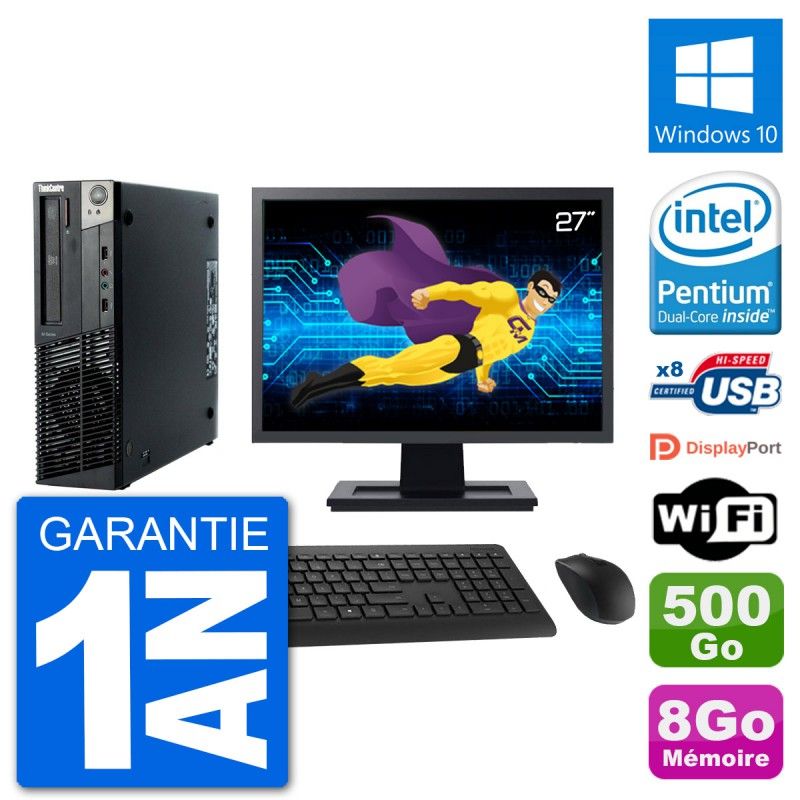 Computadora Lenovo M92p SFF - Pantalla de 27'', Procesador Intel G630, 8GB de RAM, Disco duro de 500GB, Windows 10, WiFi