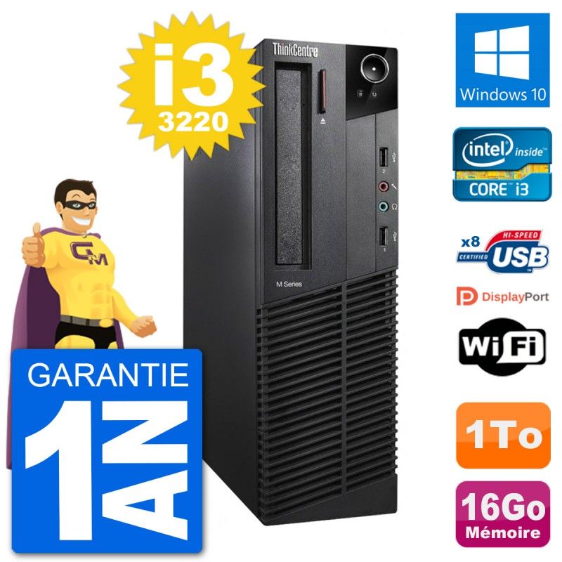Lenovo M92p SFF Desktop PC - Intel i3-3220, 16GB RAM, 1TB HDD, Windows 10, WiFi