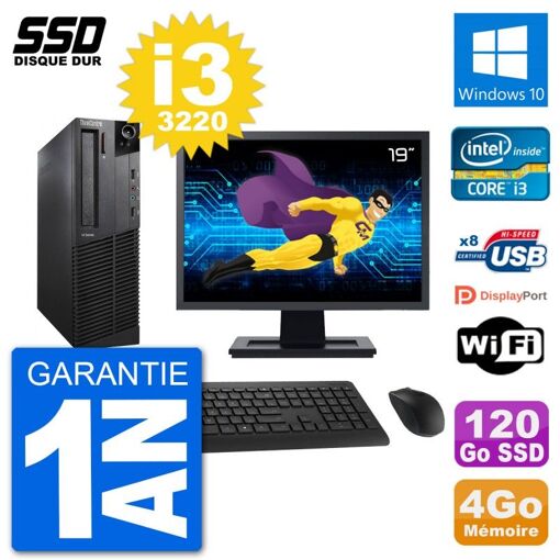 Computadora de escritorio Lenovo M92p SFF, pantalla de 19', Intel i3-3220, 4GB de RAM, 120GB SSD, Windows 10, WiFi