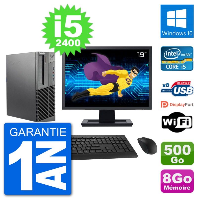 Lenovo M92p SFF Computer - 19" Screen, Intel i5-2400, 8GB RAM, 500GB HDD, Windows 10, WiFi